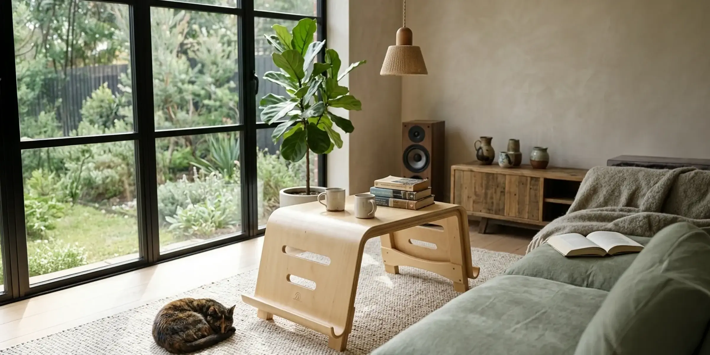 Le Bangka dans un intérieur lumineux, tabouret d'inversion en bois